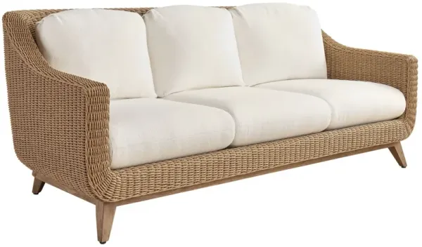 Isle Of Palms Outdoor Wicker/Teak Sofa, Textured White/Ivory