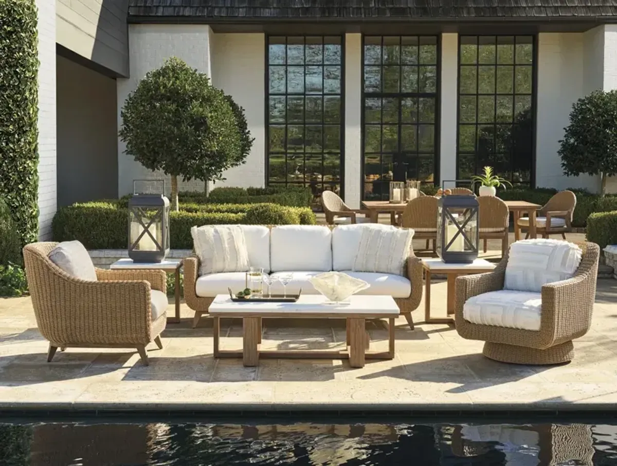 Isle Of Palms Outdoor Rectangular White Agate Stone Top/Teak Cocktail Table, White/Light Mocha