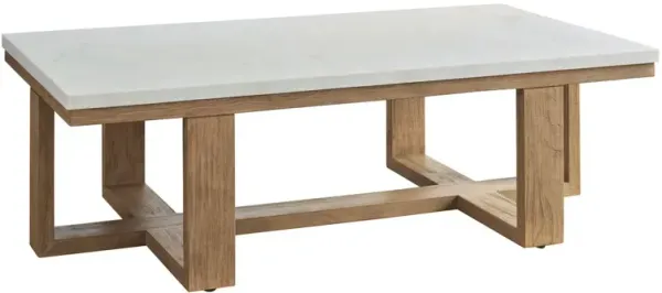 Isle Of Palms Outdoor Rectangular White Agate Stone Top/Teak Cocktail Table, White/Light Mocha