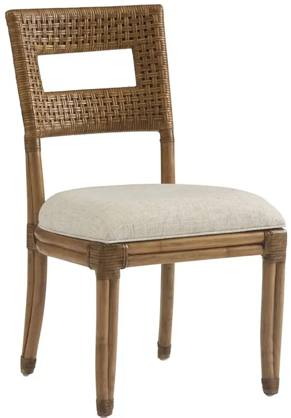 Delano Woven Rattan Side Chair, Sunwashed/Sandhill Linen