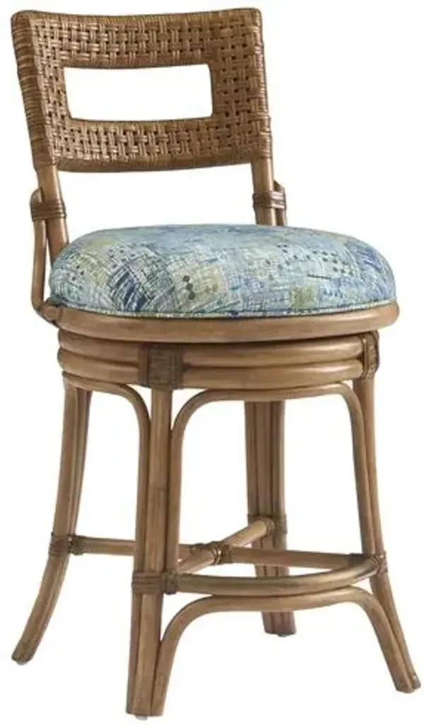 Bay Harbour Rattan Counter Stool - Small Pattern Green/Blue - Tommy Bahama