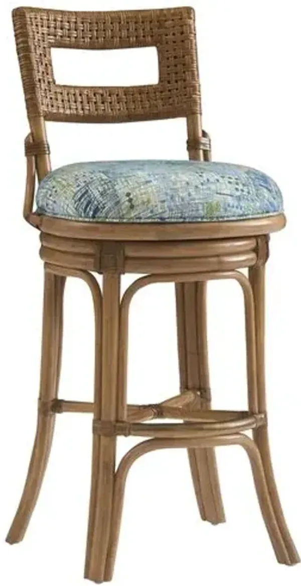 Bay Harbour Rattan Bar Stool - Small Pattern Green/Blue - Tommy Bahama