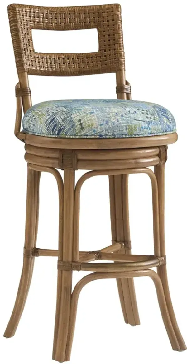 Bay Harbour Rattan Bar Stool, Small Pattern Green/Blue
