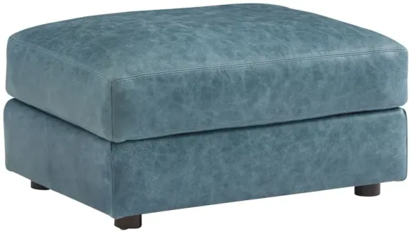 Granville Leather Ottoman, Blue Green
