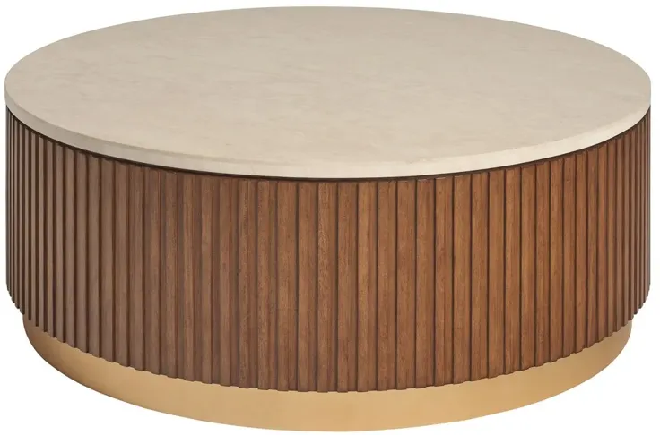 Avenida Round Cocktail Table, Sierra Tan/Satin Gold/Cream