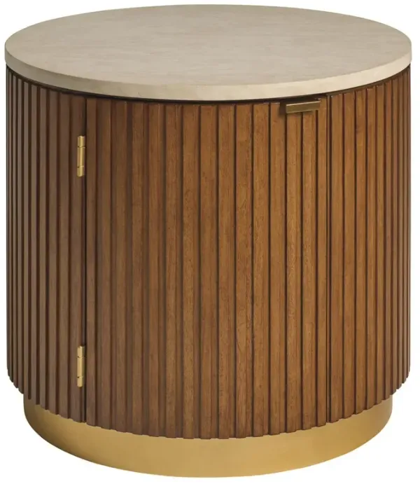Avenida Round End Table, Sierra Tan/Satin Gold/Cream
