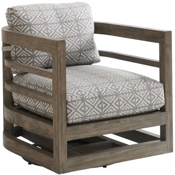 La Jolla Outdoor Teak Occasional Swivel Chair, Light Brown/Geometric Gray Sunbrella
