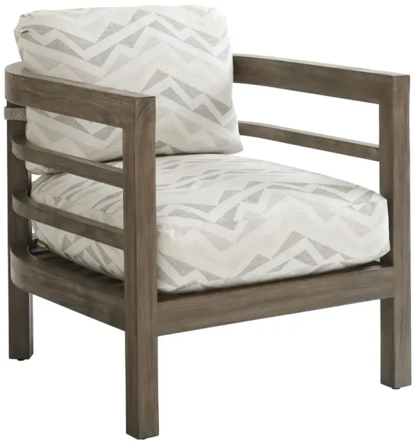 La Jolla Outdoor Teak Lounge Chair, Light Brown/Geometric Sunbrella