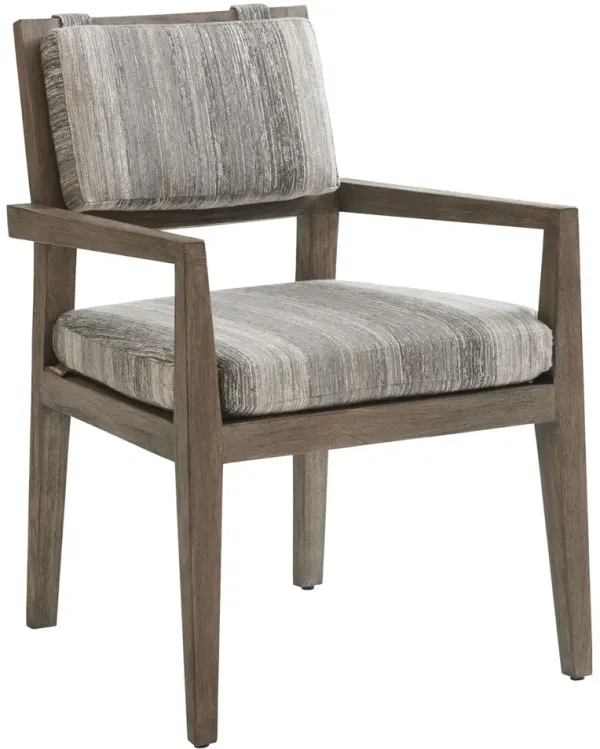 La Jolla Outdoor Teak Dining Armchair, Light Brown/Stripe Gray Sunbrella