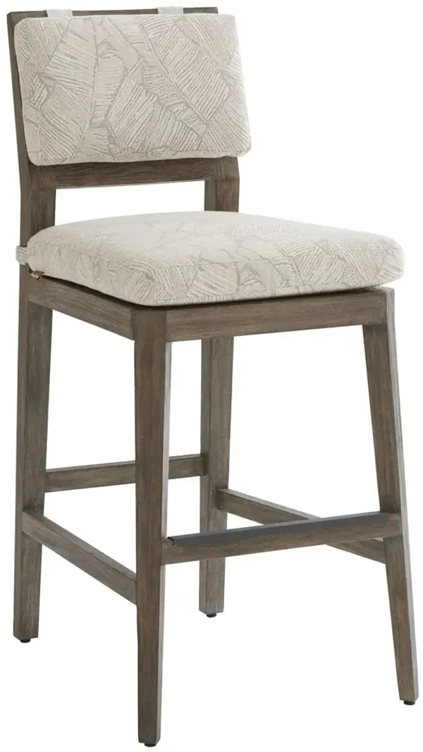 La Jolla Outdoor Teak Bar Stool, Tropical Beige/Tan Sunbrella