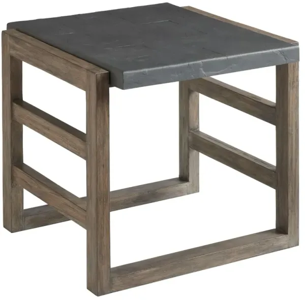 La Jolla Outdoor Slate Top Teak End Table, Light Brown/Dark Gray
