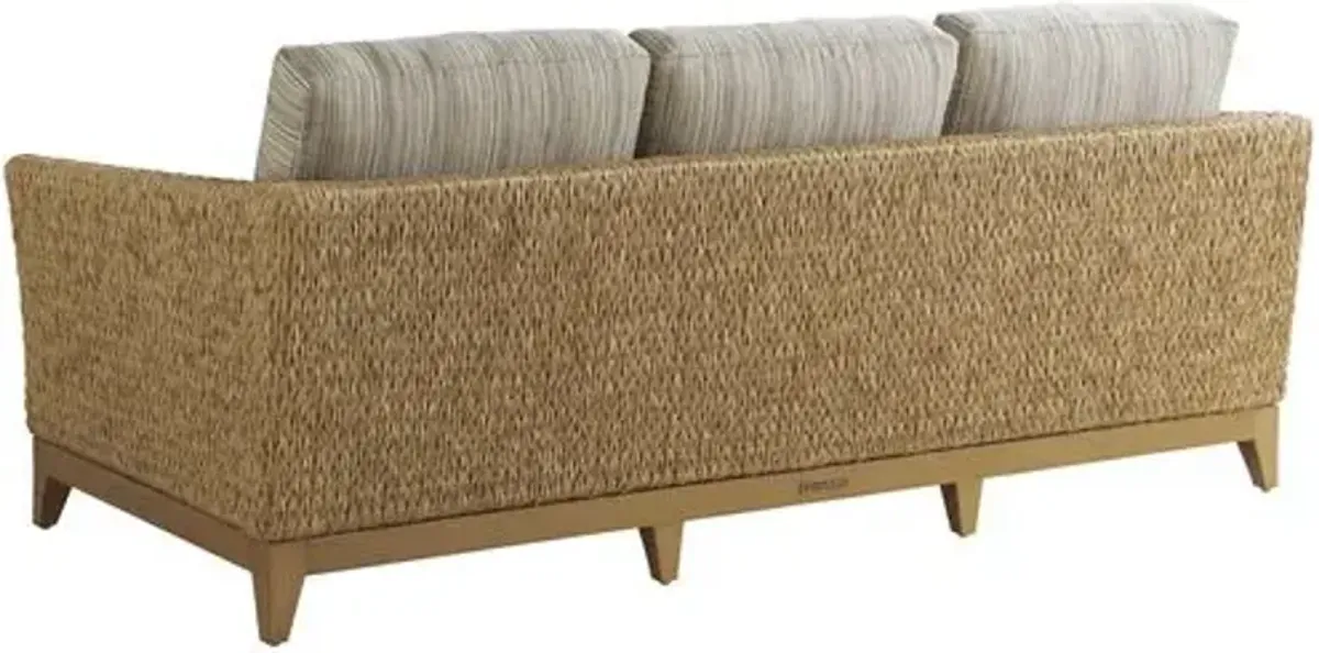 Los Altos Valley View Outdoor Aluminum/Wicker Sofa - Light Tan/ Brown Stripe - Tommy Bahama