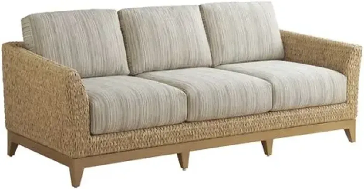 Los Altos Valley View Outdoor Aluminum/Wicker Sofa - Light Tan/ Brown Stripe - Tommy Bahama