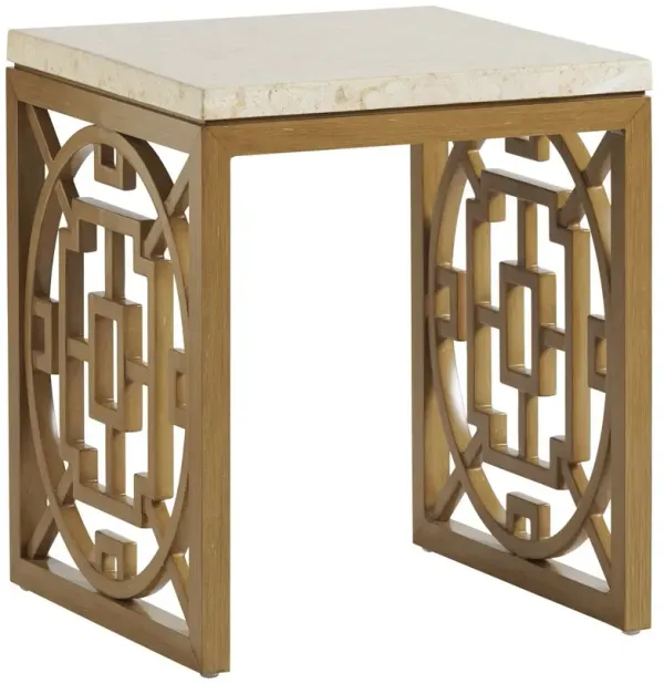 Los Altos Valley View Outdoor Aluminum/Mactan Stone Top Square End Table, Light Tan/Cream
