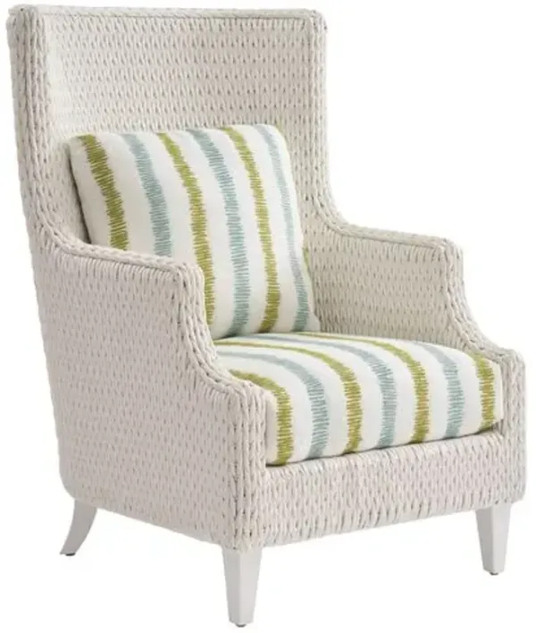 Ocean Breeze Promenade Outdoor Aluminum/Wicker Wing Chair - White/Stripe Blue/Green - Tommy Bahama - Multi