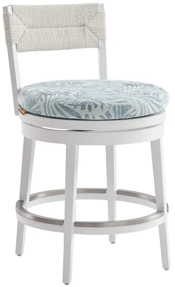 Ocean Breeze Promenade Outdoor Aluminum/Wicker Swivel Counter Stool, White/Tropical Blue/Aqua