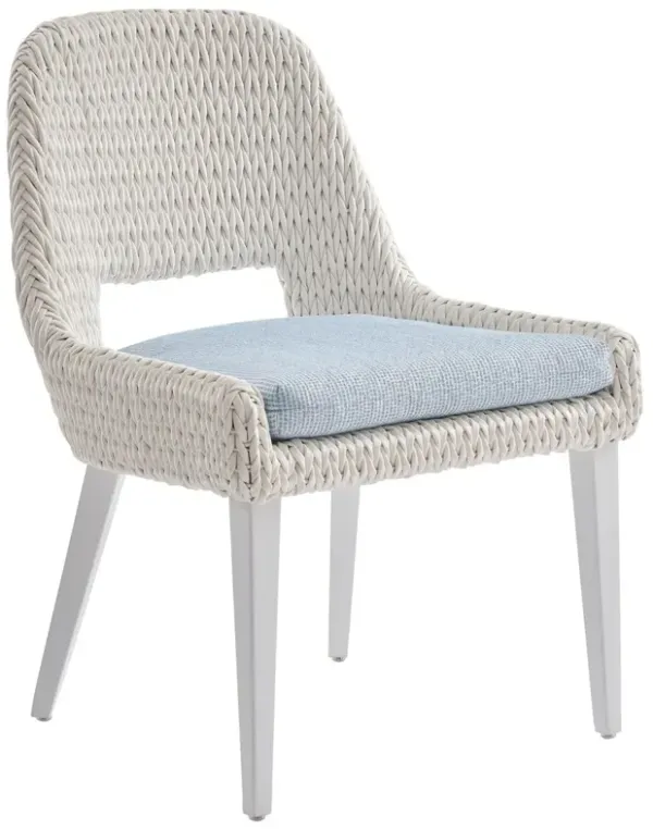 Ocean Breeze Promenade Outdoor Aluminum/Wicker Occasional Dining Chair, White/Textured Blue/Aqua