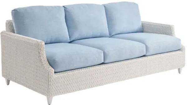 Ocean Breeze Promenade Outdoor Aluminum/Wicker Sofa, White/Blue/Aqua