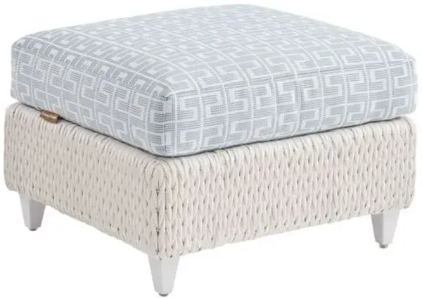 Ocean Breeze Promenade Outdoor Aluminum/Wicker Ottoman - White/Geometric Blue/Aqua - Tommy Bahama
