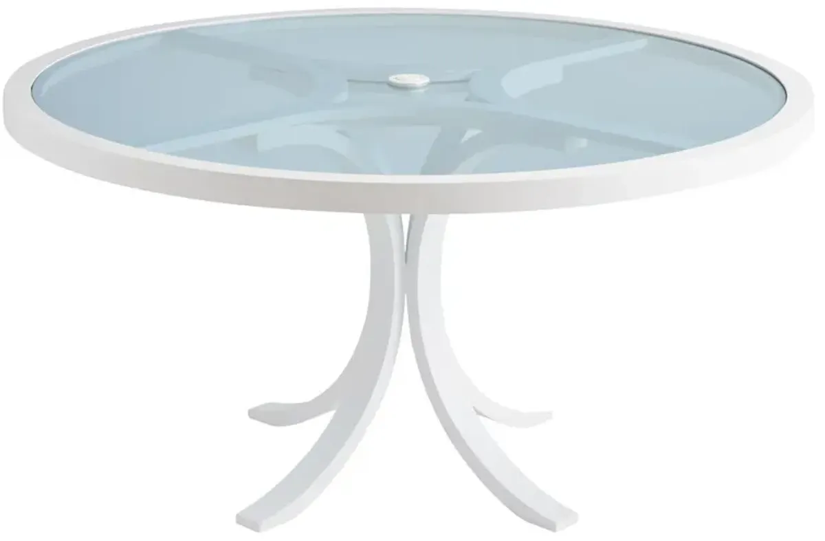 Ocean Breeze Promenade Outdoor 56" Aluminum Round Dining Table, White/Blue