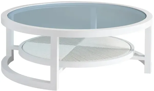 Ocean Breeze Promenade Outdoor Aluminum/Wicker Round Cocktail Table, White/Blue