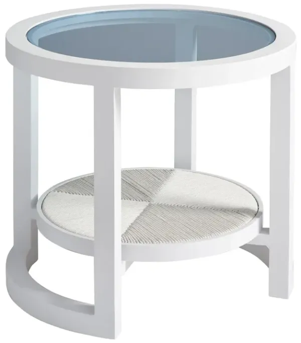 Ocean Breeze Promenade Outdoor Aluminum/Wicker Round End Table, White/Blue