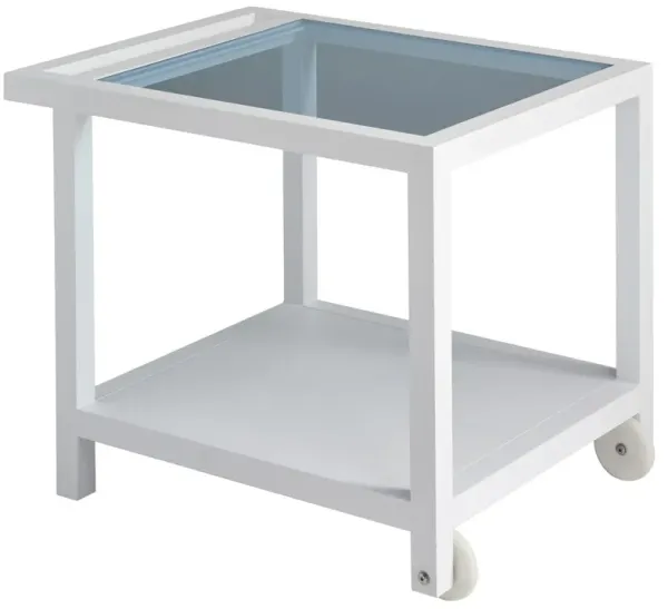 Ocean Breeze Promenade Outdoor Aluminum Serving End Table, White/Blue