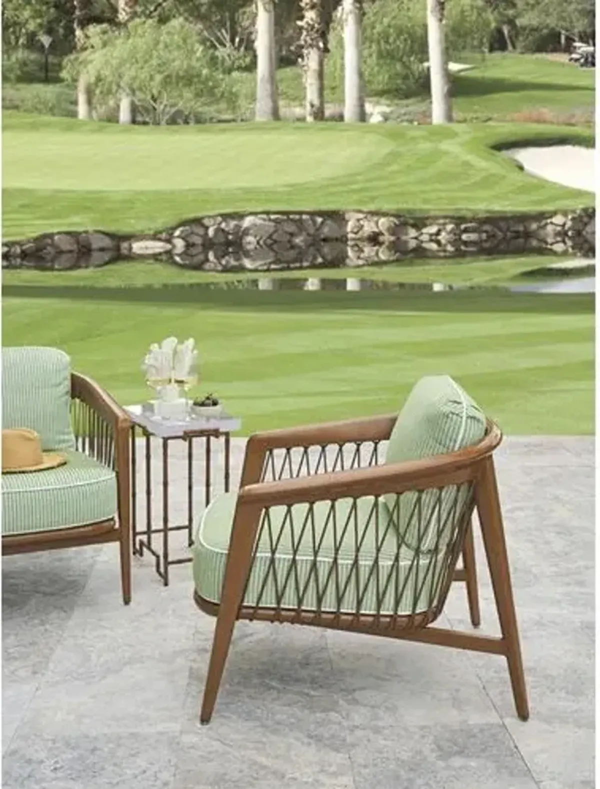Palm Desert Poolside Outdoor Teak Occasional Chair - Small Pattern Green - Tommy Bahama