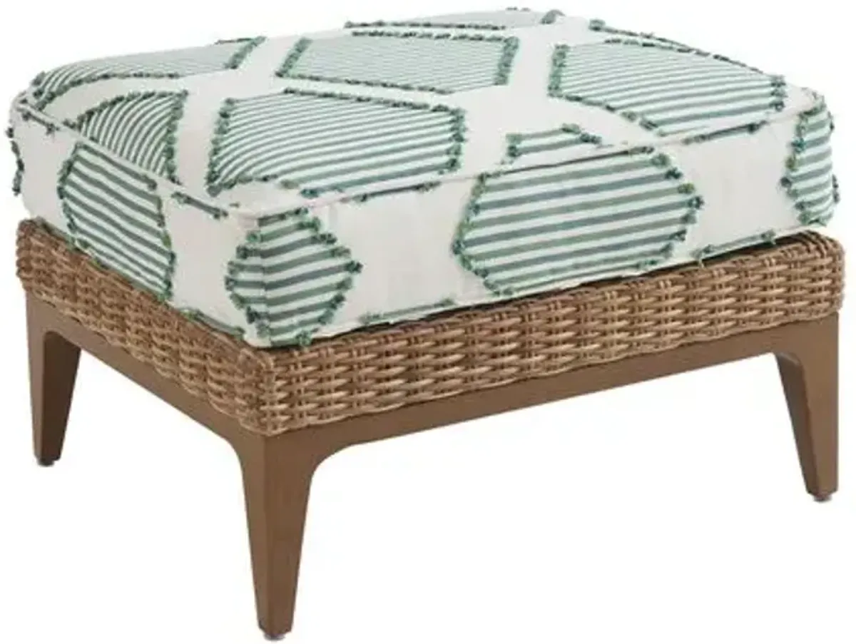 Palm Desert Poolside Outdoor Wicker/Teak Ottoman - Novelty Green - Tommy Bahama