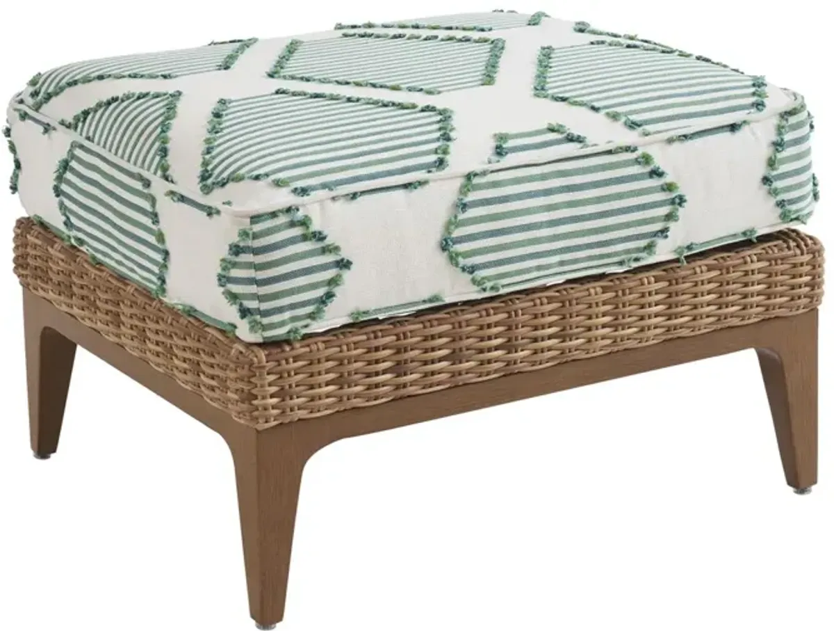 Palm Desert Poolside Outdoor Wicker/Teak Ottoman, Novelty Green