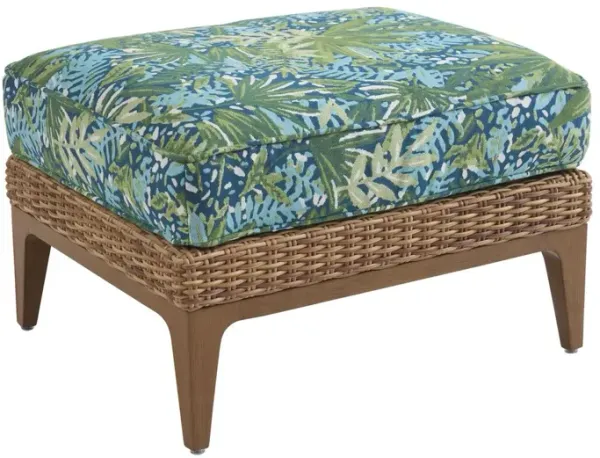 Palm Desert Poolside Outdoor Wicker/Teak Ottoman, Floral Green Sunbrella