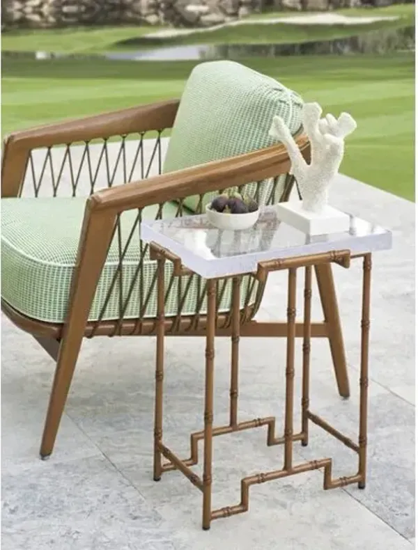 Palm Desert Poolside Outdoor Aluminum/Bubble Glass Top Accent Table - Brown/Semi-Clear - Tommy Bahama - 23Hx13.5Wx19.5D in