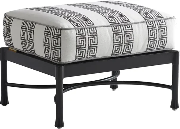 Pavlova Outdoor Aluminum Ottoman, Black/Geometric Gray Sunbrella