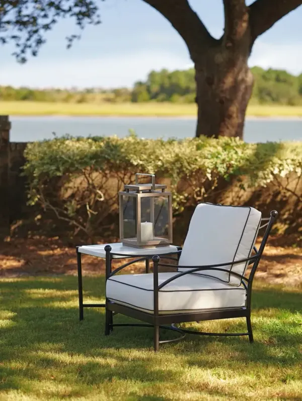 Pavlova Outdoor Aluminum Lounge Chair, Black/White Sunbrella