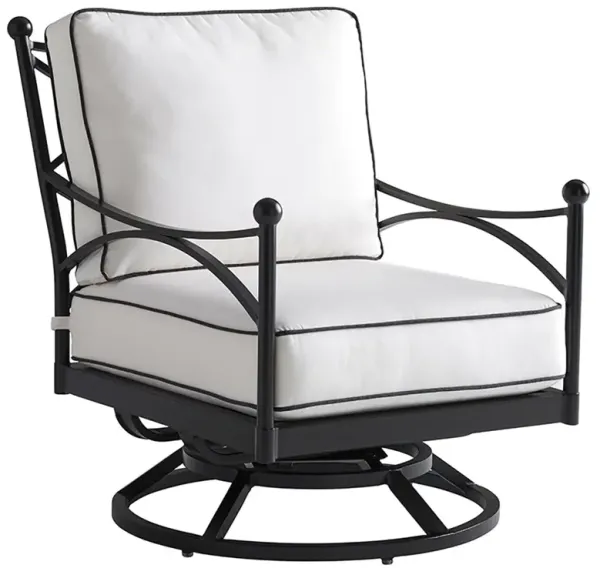Pavlova Outdoor Aluminum Swivel Lounge Chair, Black/White Sunbrella