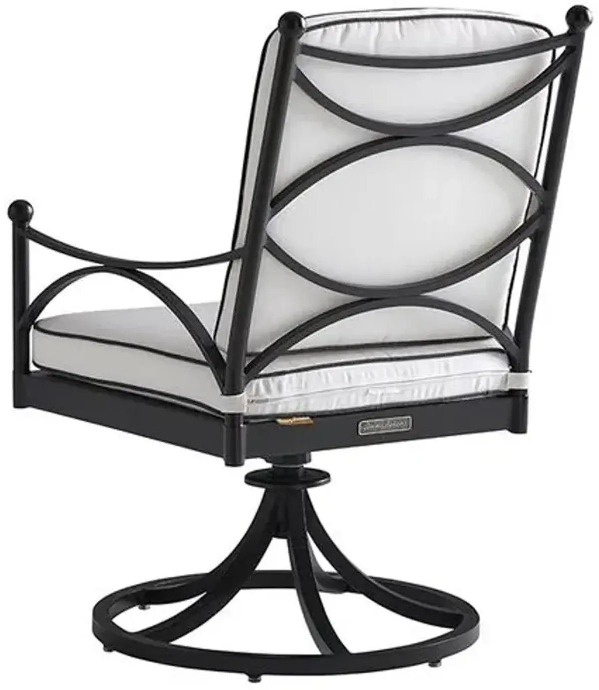 Pavlova Outdoor Aluminum Swivel Rocker Dining Chair - Black/White Sunbrella - Tommy Bahama