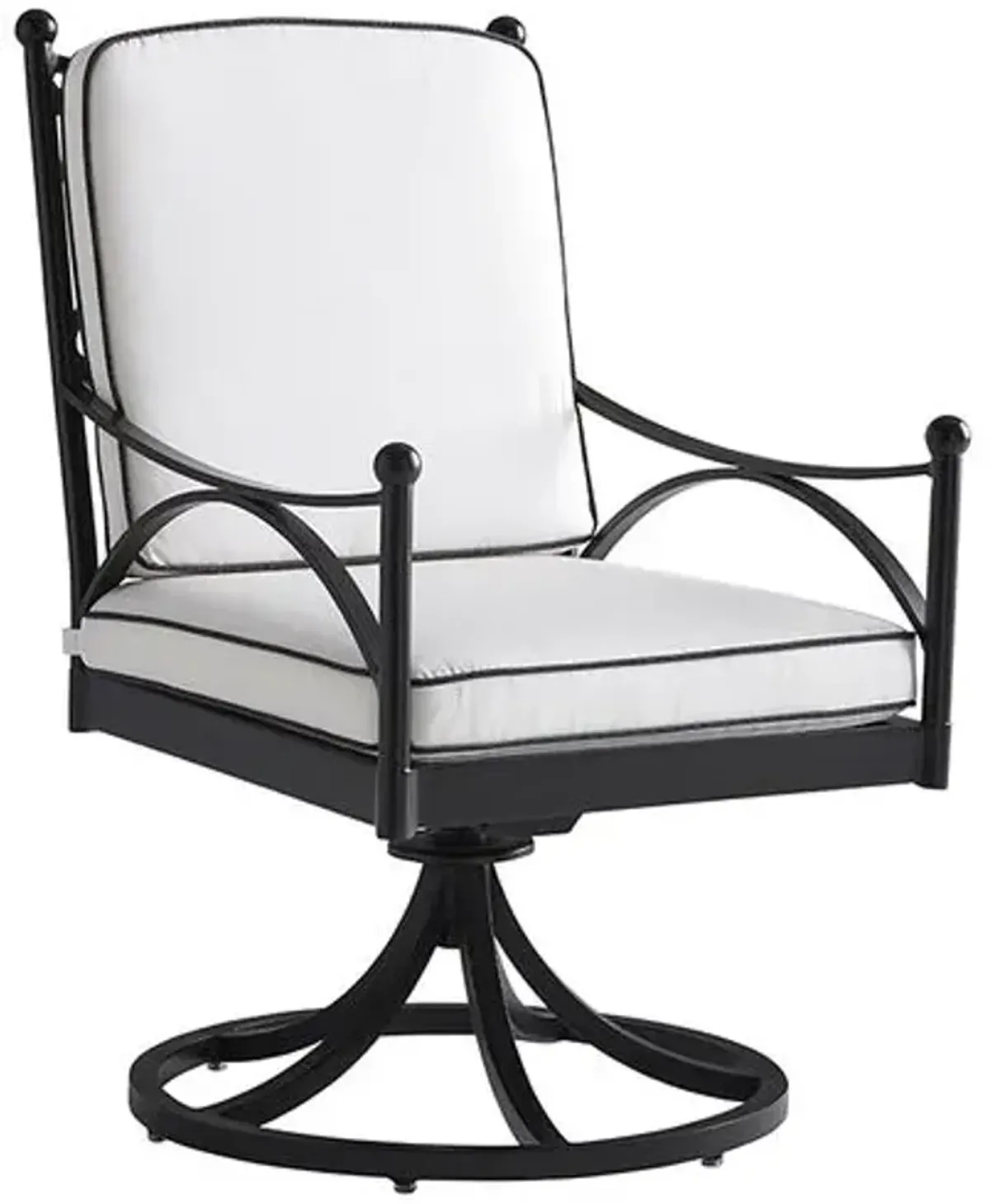 Pavlova Outdoor Aluminum Swivel Rocker Dining Chair - Black/White Sunbrella - Tommy Bahama