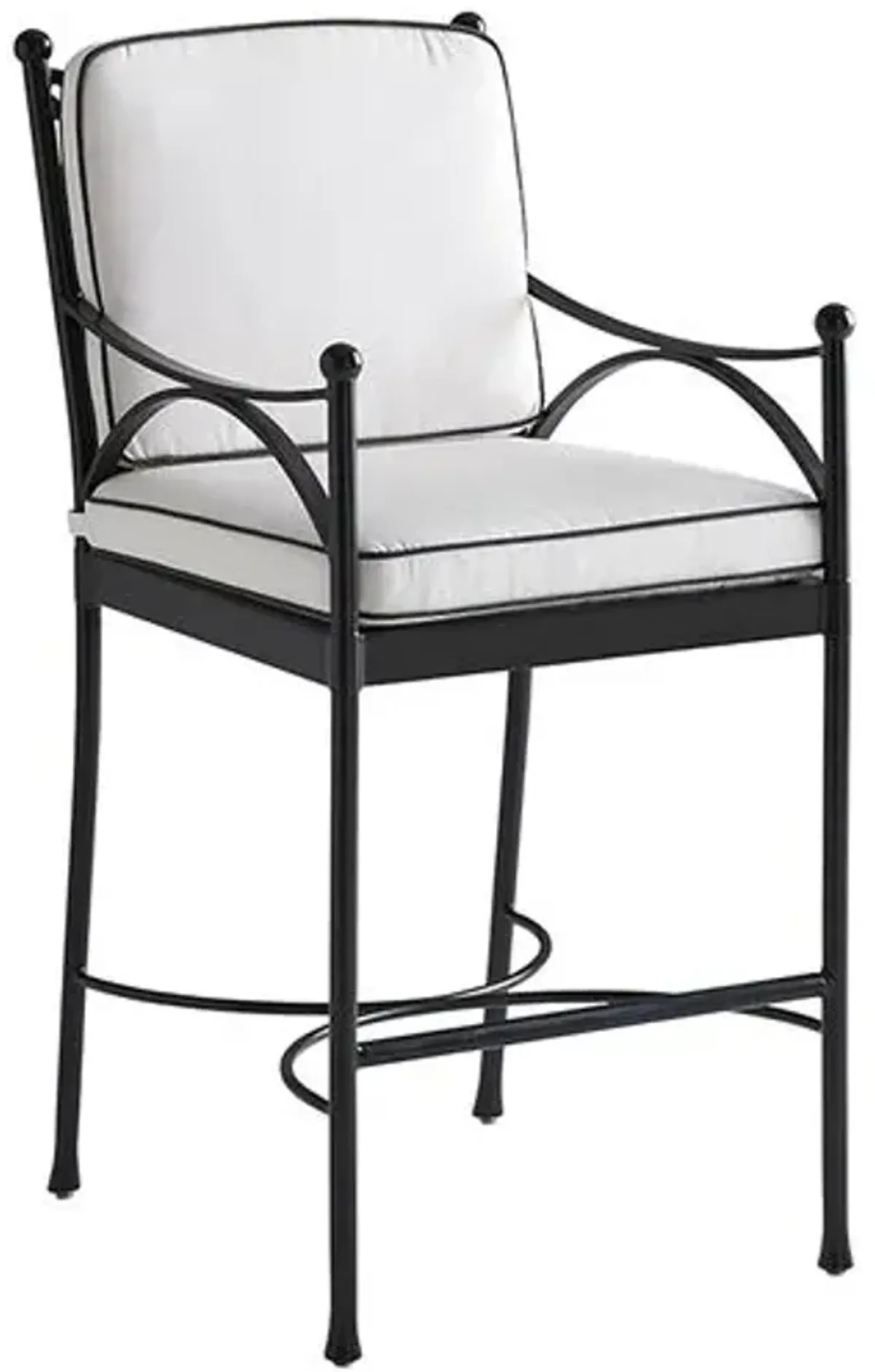 Pavlova Outdoor Aluminum Bar Stool - Black/White Sunbrella - Tommy Bahama