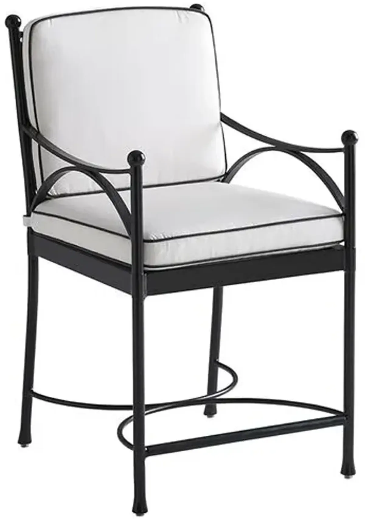 Pavlova Outdoor Aluminum Counter Stool - Black/White Sunbrella - Tommy Bahama