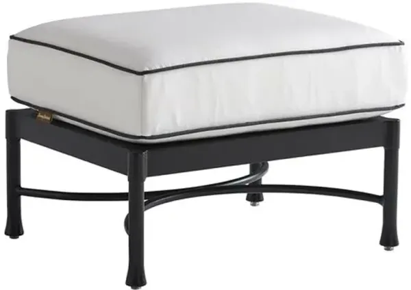 Pavlova Outdoor Aluminum Ottoman - Black/White Sunbrella - Tommy Bahama
