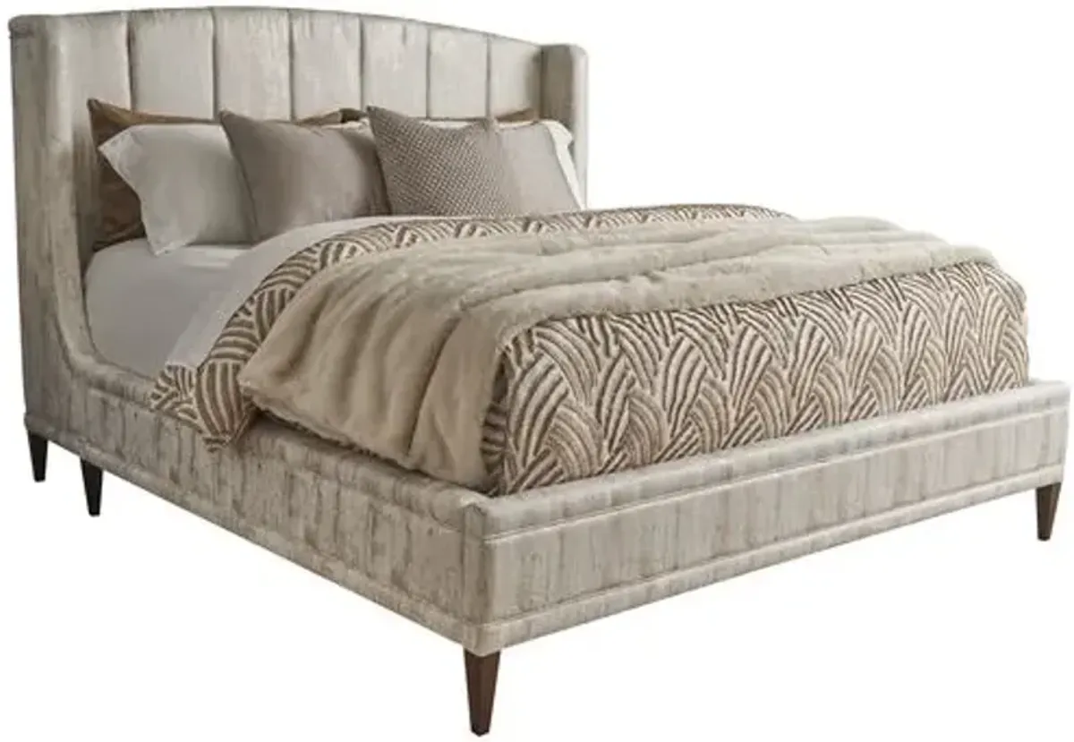 Savoy Upholstered Linen King Panel Bed - Novelty White/Ivory - Lexington