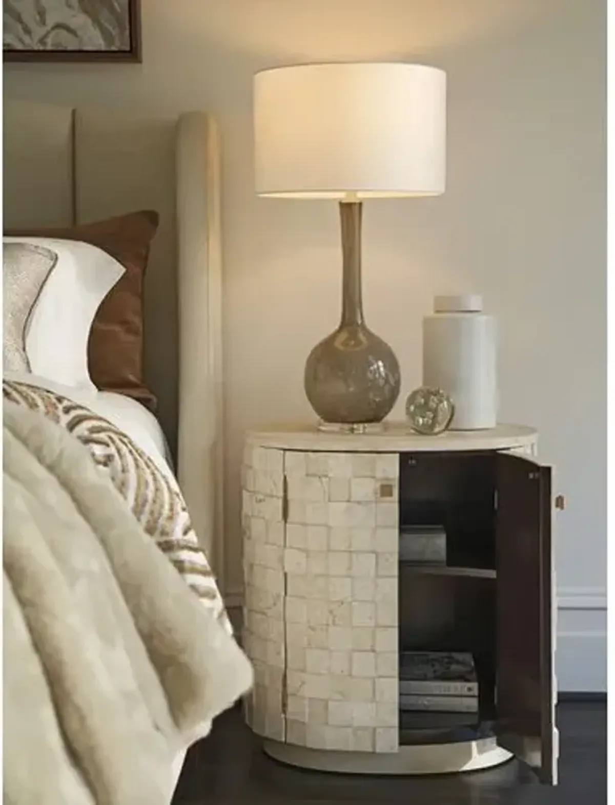 Albion Stone Oval Nightstand - Cream - Lexington