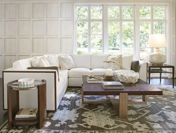 Holloway Square Cocktail Table, Rose Gold/Walnut Burl