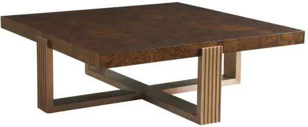 Holloway Square Cocktail Table, Rose Gold/Walnut Burl