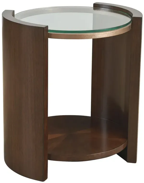 Lennox Round Accent Table, Brown/Clear with Rose Gold Trim