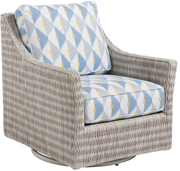 Seabrook Outdoor Aluminum/Wicker Swivel Glider Lounge Chair, Gray/Geometric Blue/Yellow