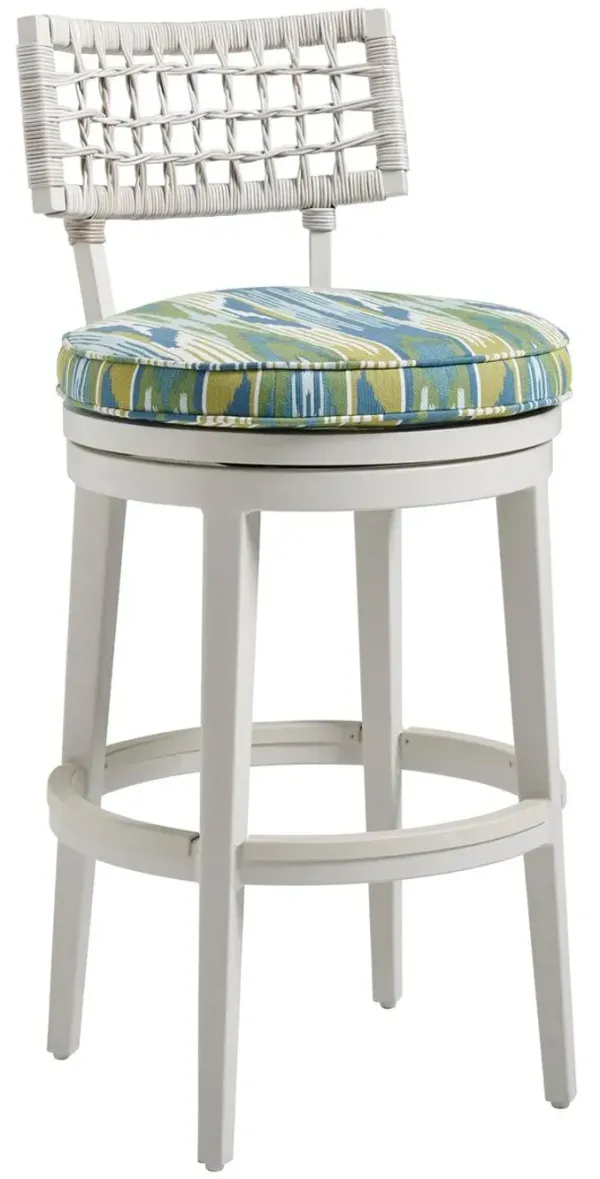 Seabrook Outdoor Aluminum/Wicker Swivel Bar Stool, Gray/Global Blue/Green