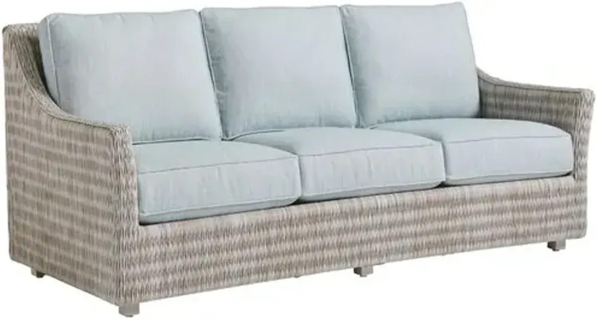 Seabrook Outdoor Aluminum/Wicker Sofa - Gray/Textured Blue/Aqua - Tommy Bahama
