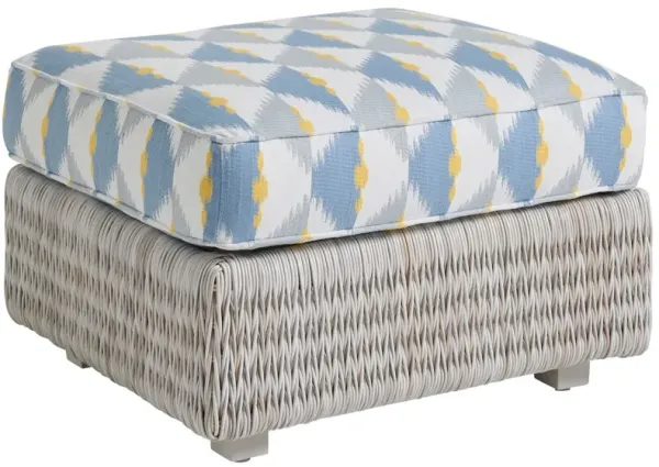 Seabrook Outdoor Aluminum/Wicker Ottoman, Gray/Geometric Blue/Yellow