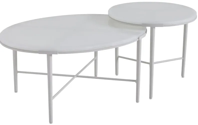 S/2 Seabrook Outdoor Aluminum Bunching Cocktail Tables, White